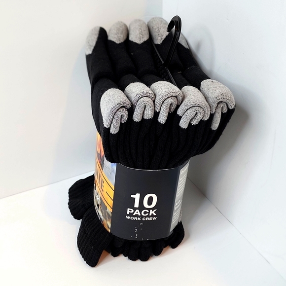 WORKSITE 10 PAIR CREW SOCKS, BLACK WORTH GREY TOEGUARD & HEAL - Picture 2 of 8